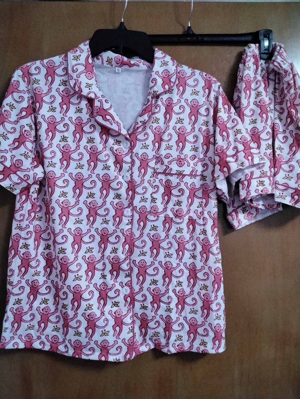Pink Monkey-Print Short Sleeve Woman's PJ set Size Small